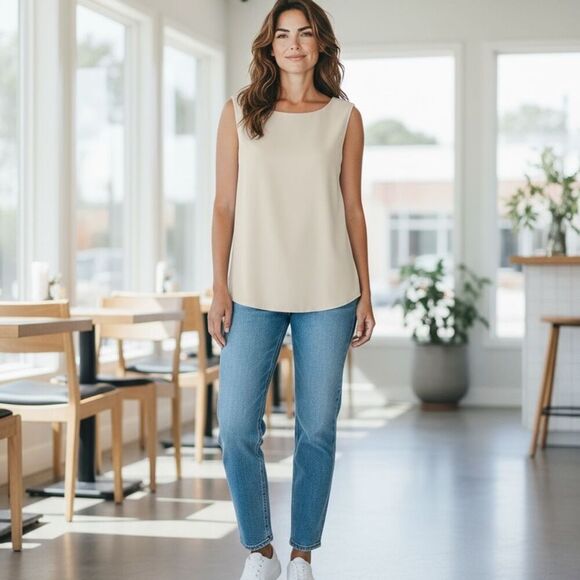 Nordstrom Rack Women's Ivory Sleeveless Tank Top Size L Casual Chic - Picture 3 of 6